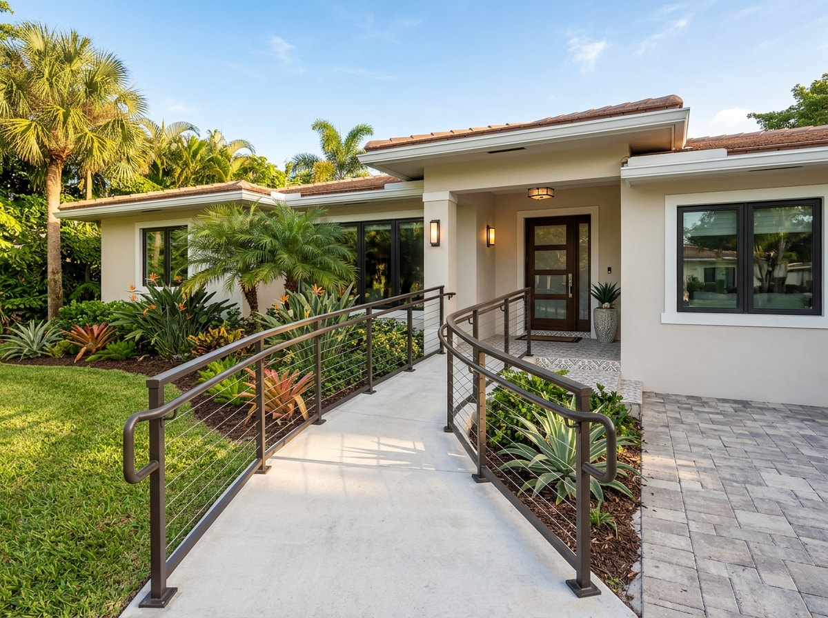 Zero-step entry ramp installed at the front door of a Miami home