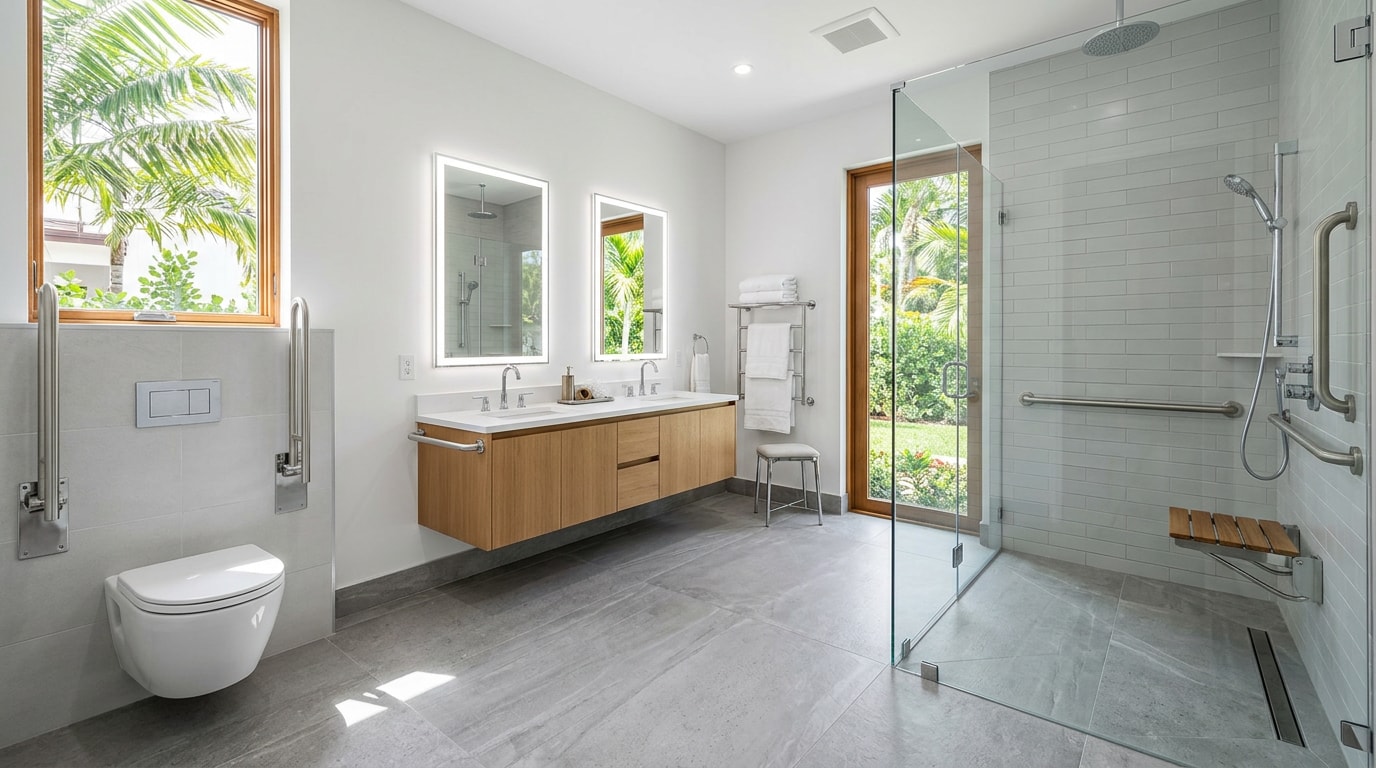 Accessible aging-in-place bathroom remodel in a Miami, FL home