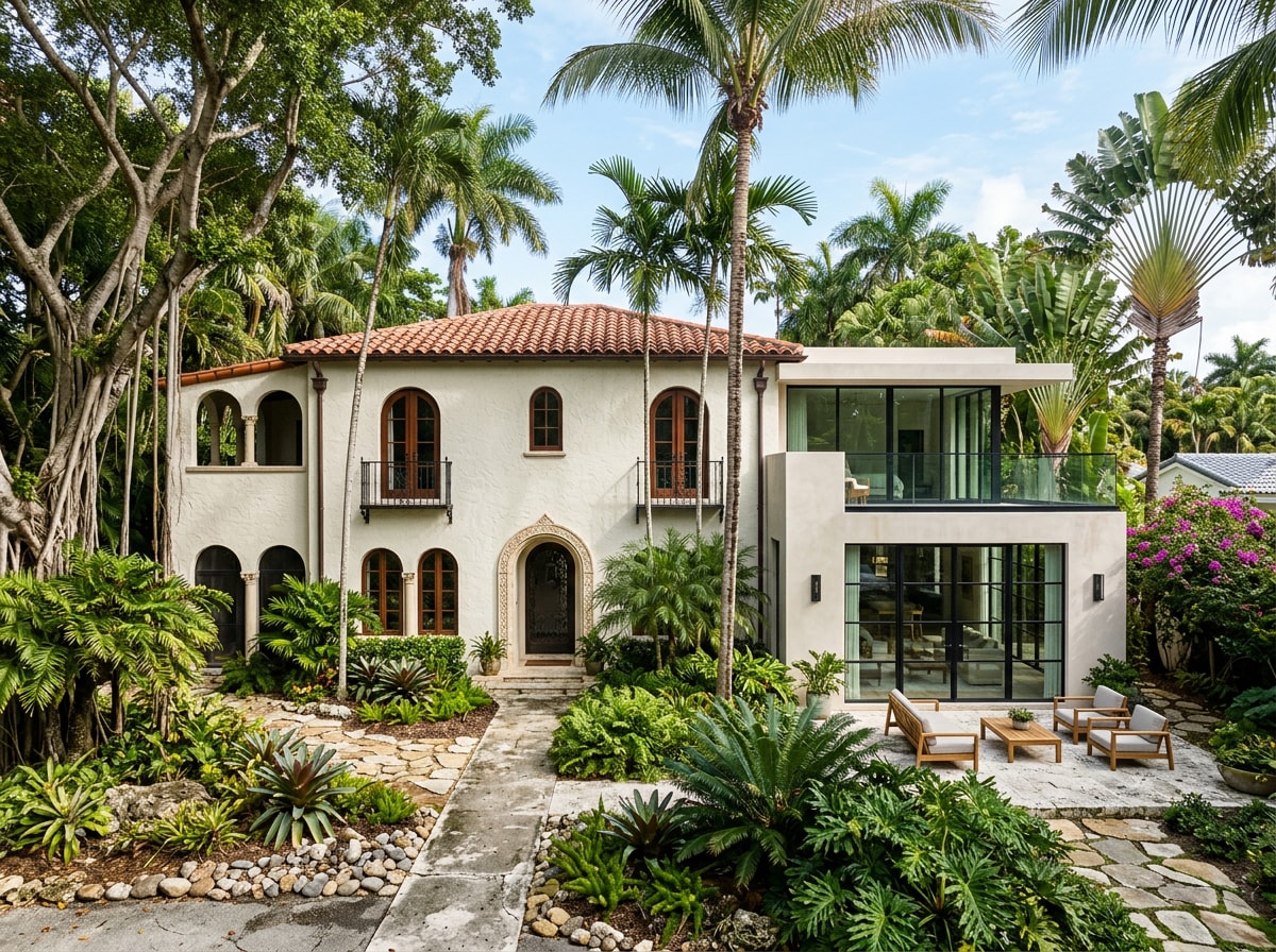 Coconut Grove home exterior blending historic architectural details with modern updates