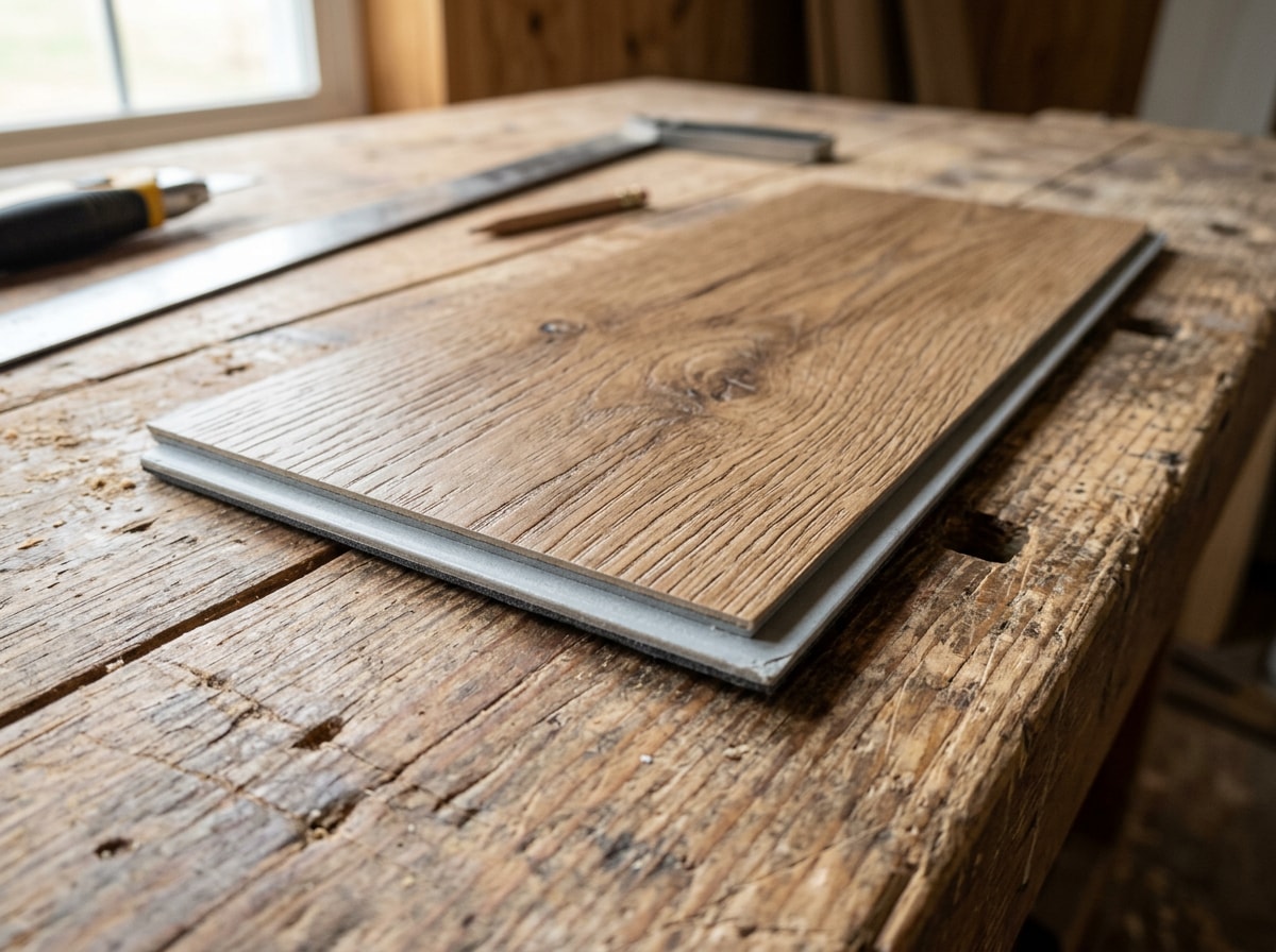 Close-up of moisture-resistant vinyl plank flooring sample for RV interiors