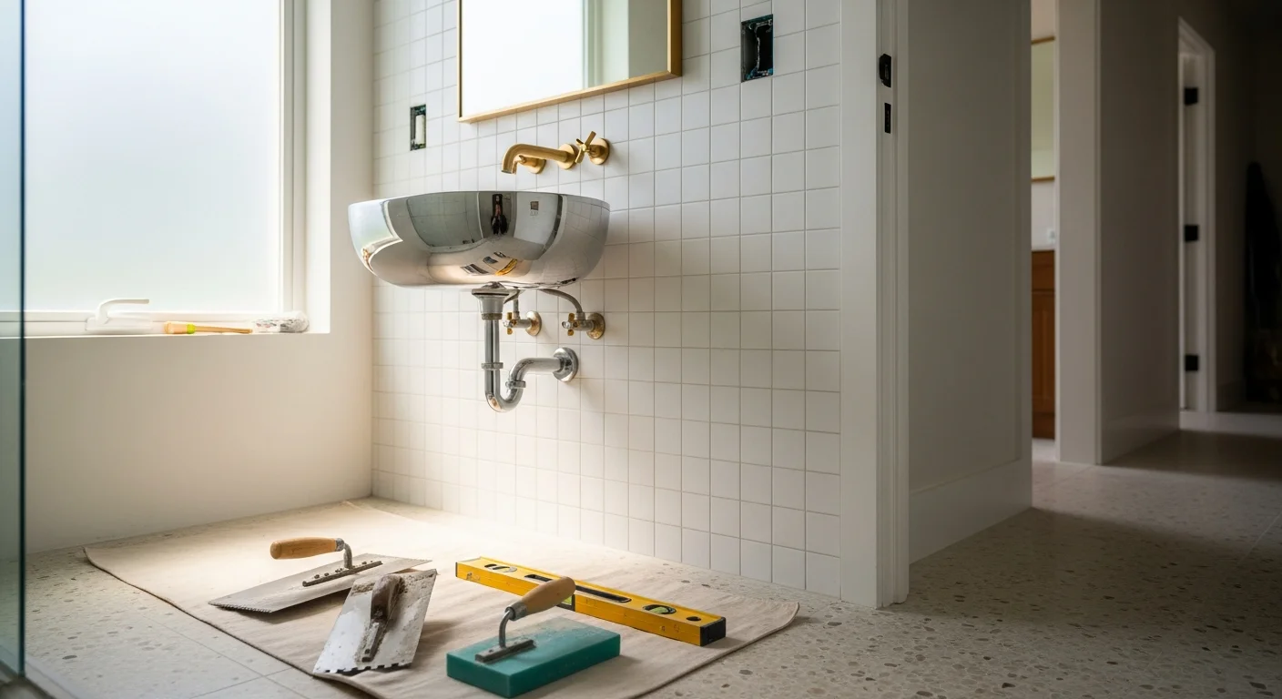 Luxury bathroom with custom vanity and tile work
