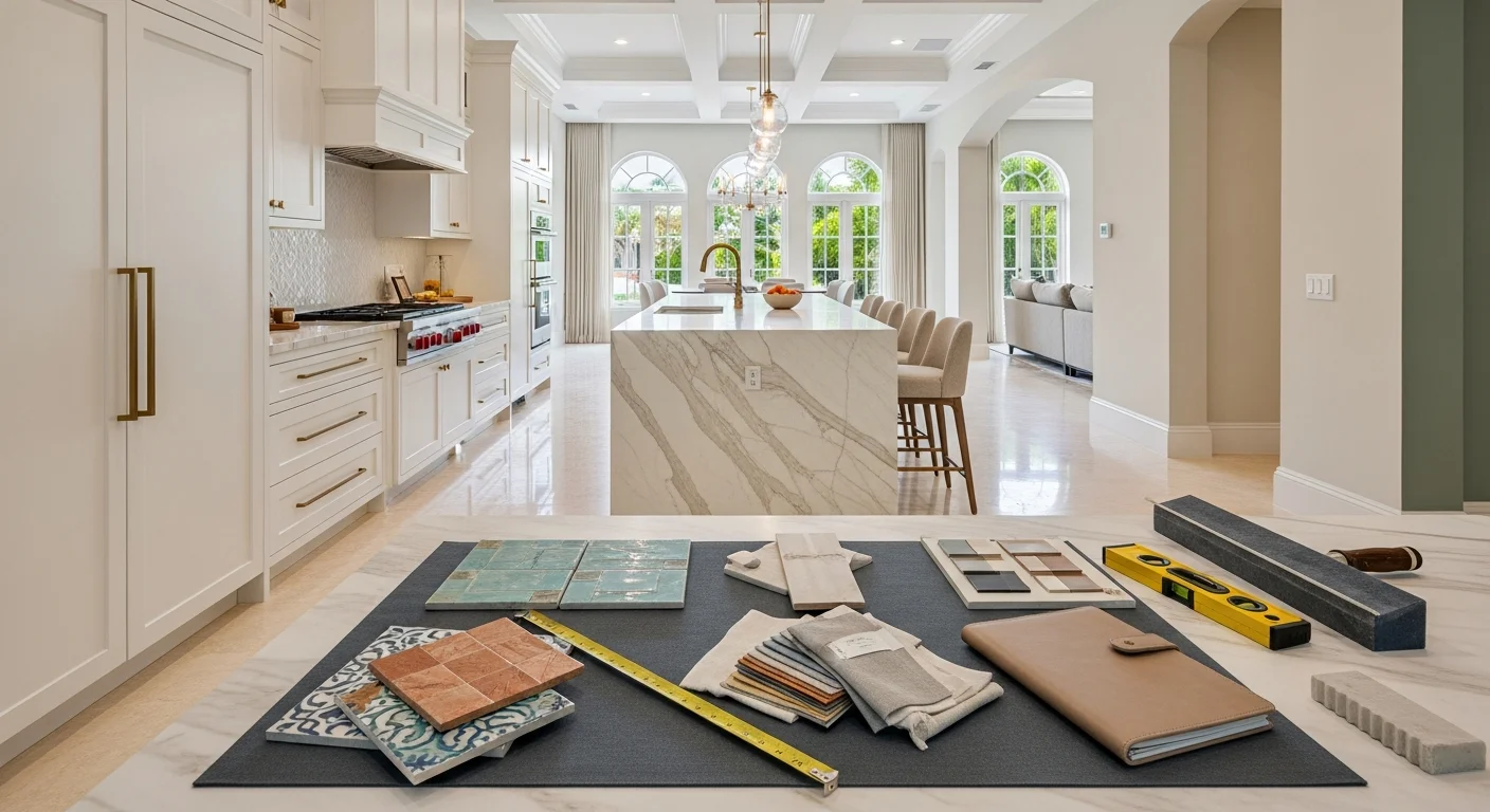 Modern interior living space with custom flooring and lighting